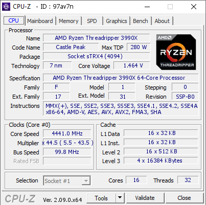 screenshot of CPU-Z validation for Dump [97av7n] - Submitted by  Mastarigga  - 2024-02-06 01:40:56