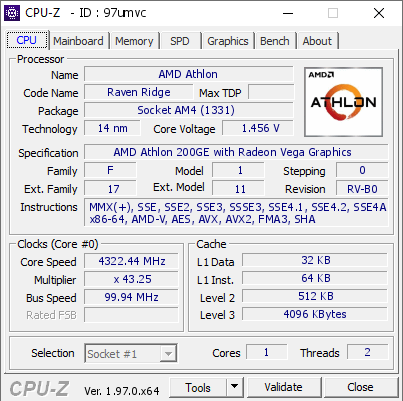screenshot of CPU-Z validation for Dump [97umvc] - Submitted by  xandercusa  - 2021-08-28 22:38:51