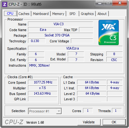 screenshot of CPU-Z validation for Dump [98iat6] - Submitted by  PACO  - 2014-03-16 04:03:45