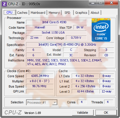 screenshot of CPU-Z validation for Dump [995c0v] - Submitted by  WIN-01410121400  - 2015-06-22 15:06:51