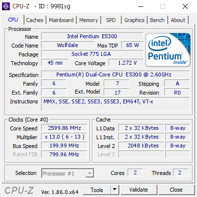 screenshot of CPU-Z validation for Dump [9981yg] - Submitted by  Anonymous  - 2018-11-18 20:13:29