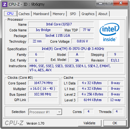 screenshot of CPU-Z validation for Dump [9b6qmy] - Submitted by  I5_POLINA  - 2014-09-27 09:09:56