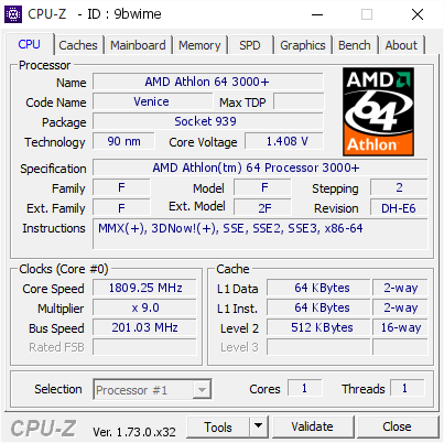 Amd Athlon 64 3000 1809 25 Mhz Cpu Z Validator