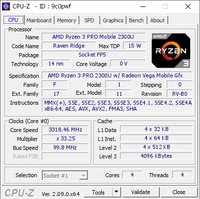 screenshot of CPU-Z validation for Dump [9c0pwf] - Submitted by  Anonymous  - 2024-04-20 06:07:56