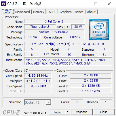 screenshot of CPU-Z validation for Dump [9ca4g8] - Submitted by  Anonymous  - 2022-04-29 10:07:44