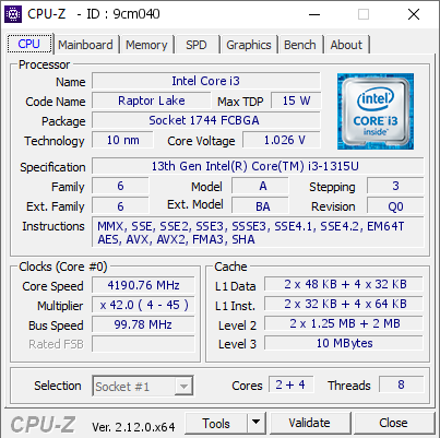 screenshot of CPU-Z validation for Dump [9cm040] - Submitted by  IRESHS-HP-250-G  - 2024-11-19 08:08:01