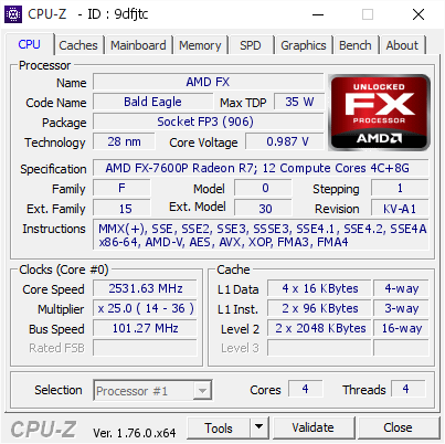 AMD FX @ 2531.63 MHz - CPU-Z VALIDATOR