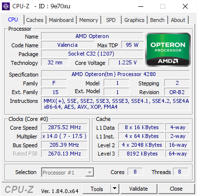 screenshot of CPU-Z validation for Dump [9e70xu] - Submitted by  HYPER1  - 2018-04-09 09:38:54