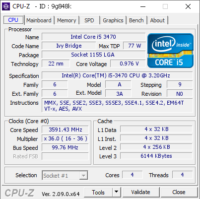 screenshot of CPU-Z validation for Dump [9g848k] - Submitted by  Anonymous  - 2024-04-29 07:08:08