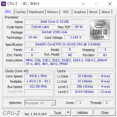 screenshot of CPU-Z validation for Dump [9kfrct] - Submitted by  espo_sun  - 2021-07-25 14:34:48