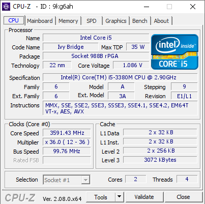 screenshot of CPU-Z validation for Dump [9kg6ah] - Submitted by  VAIO  - 2024-01-14 18:06:30