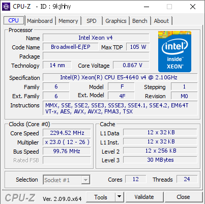 screenshot of CPU-Z validation for Dump [9kjhhy] - Submitted by  Anonymous  - 2024-06-17 16:13:50