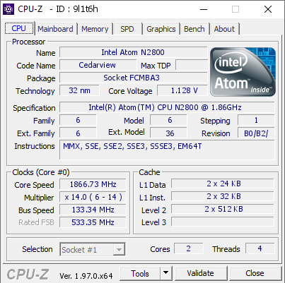 screenshot of CPU-Z validation for Dump [9l1t6h] - Submitted by  DESKTOP-4SG878J  - 2021-09-29 14:51:51