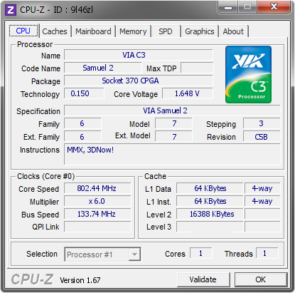 screenshot of CPU-Z validation for Dump [9l46zl] - Submitted by  ADMINISTRADOR  - 2013-11-22 18:11:58
