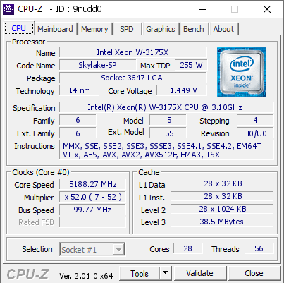 screenshot of CPU-Z validation for Dump [9nudd0] - Submitted by  dubhau  - 2022-05-14 01:08:03