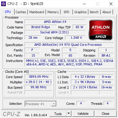 screenshot of CPU-Z validation for Dump [9pmb23] - Submitted by  URW1G1M8U3DITGL  - 2019-03-19 14:03:28