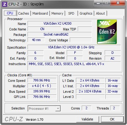 Via Eden X2 U4200 799 96 Mhz Cpu Z Validator