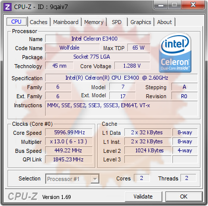 screenshot of CPU-Z validation for Dump [9qaiv7] - Submitted by  PC-201309021459  - 2014-05-07 07:05:15