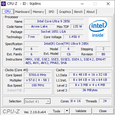 screenshot of CPU-Z validation for Dump [9qstms] - Submitted by  DESKTOP-M9VF75H  - 2024-11-16 08:31:57