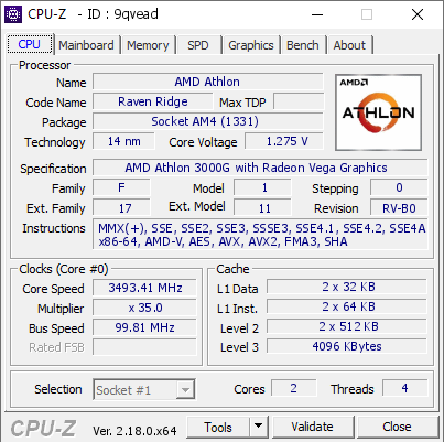 screenshot of CPU-Z validation for Dump [9qvead] - Submitted by  AROB  - 2026-03-09 07:09:51