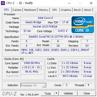 screenshot of CPU-Z validation for Dump [9valfp] - Submitted by  Anonymous  - 2021-10-07 01:40:19