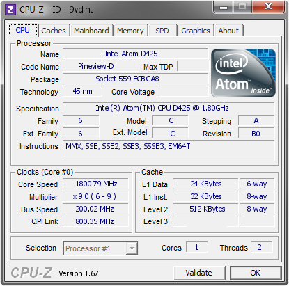 Intel Atom D425 1800 79 Mhz Cpu Z Validator