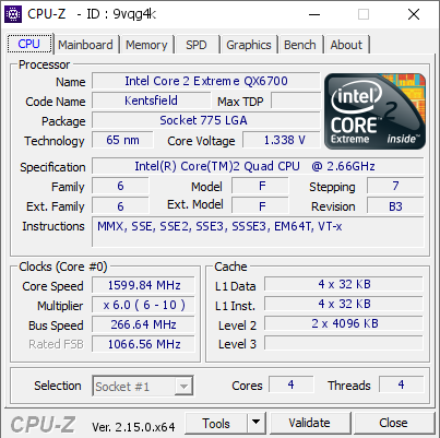 screenshot of CPU-Z validation for Dump [9vqg4k] - Submitted by  X38 Dream Machine  - 2025-06-18 07:08:15