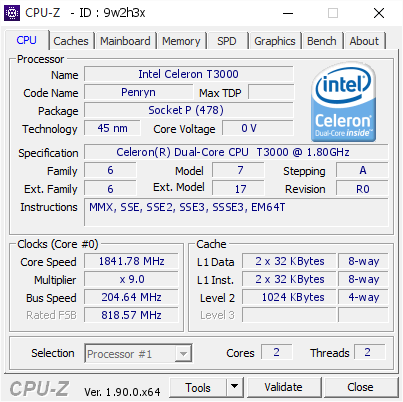 screenshot of CPU-Z validation for Dump [9w2h3x] - Submitted by  LENOVO  - 2019-10-10 21:01:27