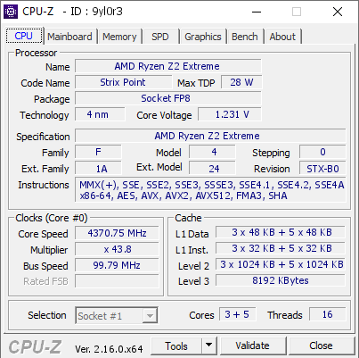 screenshot of CPU-Z validation for Dump [9yl0r3] - Submitted by  MSI  - 2025-09-05 12:12:10