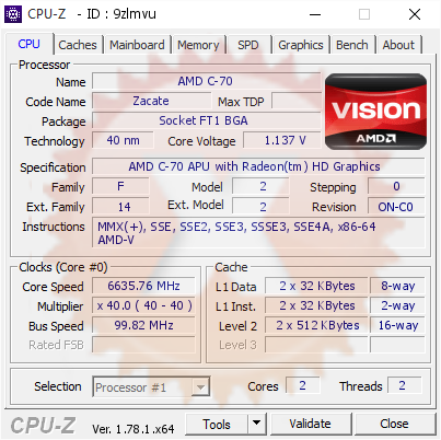 screenshot of CPU-Z validation for Dump [9zlmvu] - Submitted by  UELITON-PC  - 2017-01-29 02:10:30