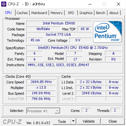 screenshot of CPU-Z validation for Dump [a0n6vu] - Submitted by  TRANSBAN-7F8D3C  - 2017-10-09 17:38:09