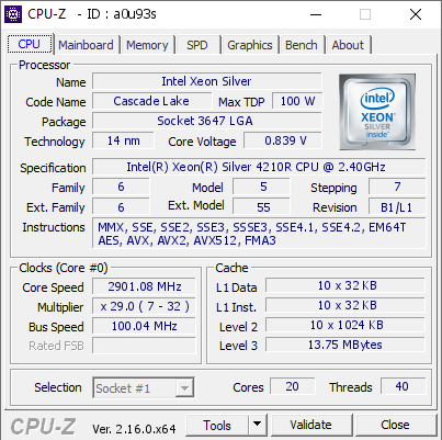 screenshot of CPU-Z validation for Dump [a0u93s] - Submitted by  Anonymous  - 2025-10-05 19:54:08