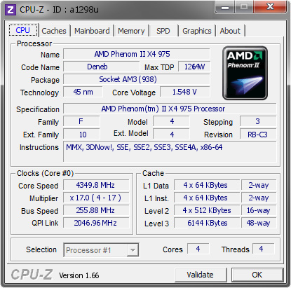 screenshot of CPU-Z validation for Dump [a1298u] - Submitted by  ANX87  - 2013-09-01 01:09:07
