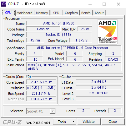 screenshot of CPU-Z validation for Dump [a41na8] - Submitted by  Anonymous  - 2022-11-17 23:39:31