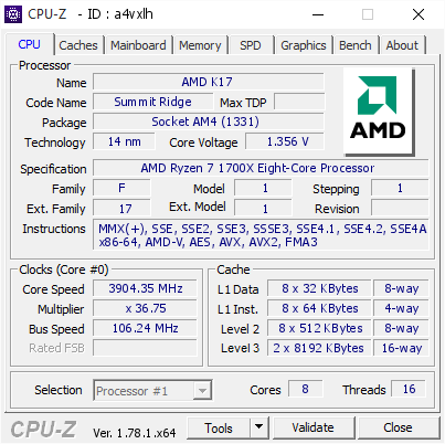 screenshot of CPU-Z validation for Dump [a4vxlh] - Submitted by  Anonymous  - 2017-03-27 10:00:10