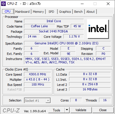 Intel Core @ 4300 MHz - CPU-Z VALIDATOR
