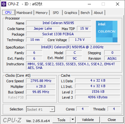screenshot of CPU-Z validation for Dump [a62fjt] - Submitted by  MINI-PC  - 2023-03-15 05:10:26