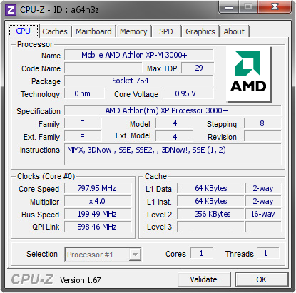 screenshot of CPU-Z validation for Dump [a64n3z] - Submitted by  PERSO  - 2013-11-26 12:11:09