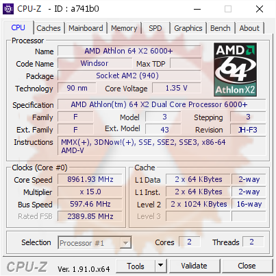 AMD Athlon 64 X2 6000+ @ 8961.93 MHz - CPU-Z VALIDATOR