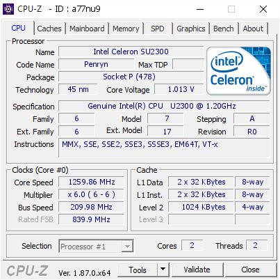 screenshot of CPU-Z validation for Dump [a77nu9] - Submitted by  Anonymous  - 2019-01-18 16:08:47