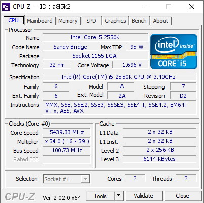screenshot of CPU-Z validation for Dump [a8l5k2] - Submitted by  Xevipiu  - 2023-02-01 15:18:51
