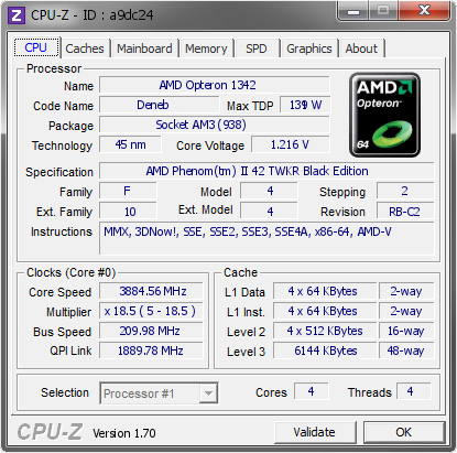 screenshot of CPU-Z validation for Dump [a9dc24] - Submitted by  Fouquin  - 2014-10-19 07:10:11