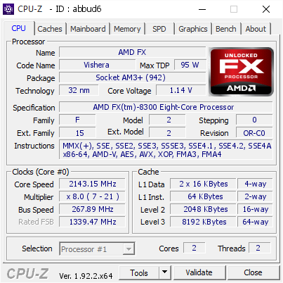 screenshot of CPU-Z validation for Dump [abbud6] - Submitted by  mickulty  - 2020-08-10 02:15:34