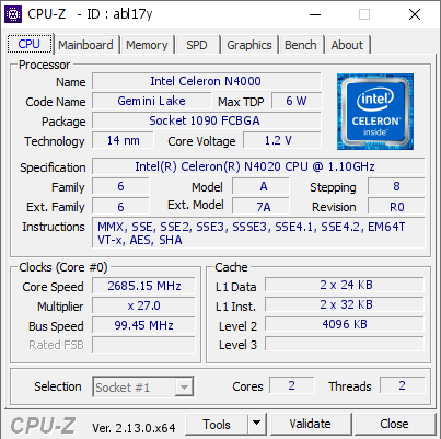 screenshot of CPU-Z validation for Dump [abl17y] - Submitted by  DESKTOP-V7HJ1B7  - 2025-03-04 00:59:06