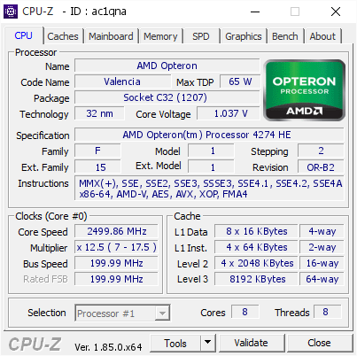 screenshot of CPU-Z validation for Dump [ac1qna] - Submitted by  Anonymous  - 2018-05-21 16:38:13