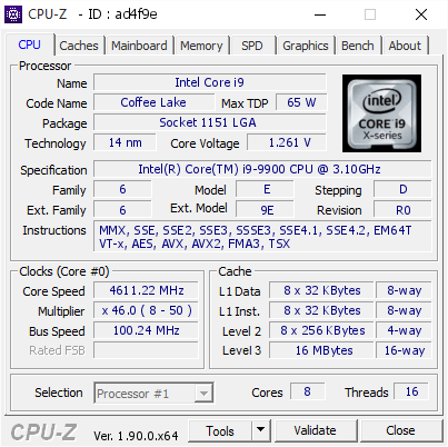 screenshot of CPU-Z validation for Dump [ad4f9e] - Submitted by  Anonymous  - 2019-09-29 18:37:03