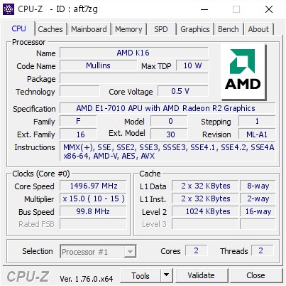 screenshot of CPU-Z validation for Dump [aft7zg] - Submitted by  ZAHRA  - 2016-07-24 03:37:50