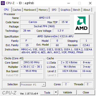 screenshot of CPU-Z validation for Dump [agnhsb] - Submitted by  migara  - 2019-01-02 15:46:27