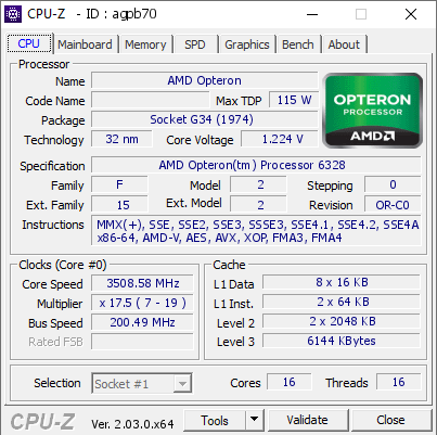 screenshot of CPU-Z validation for Dump [agpb70] - Submitted by  AMDinator  - 2022-10-19 04:52:21