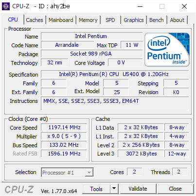 screenshot of CPU-Z validation for Dump [ahy2be] - Submitted by  Anonymous  - 2016-08-27 03:21:43